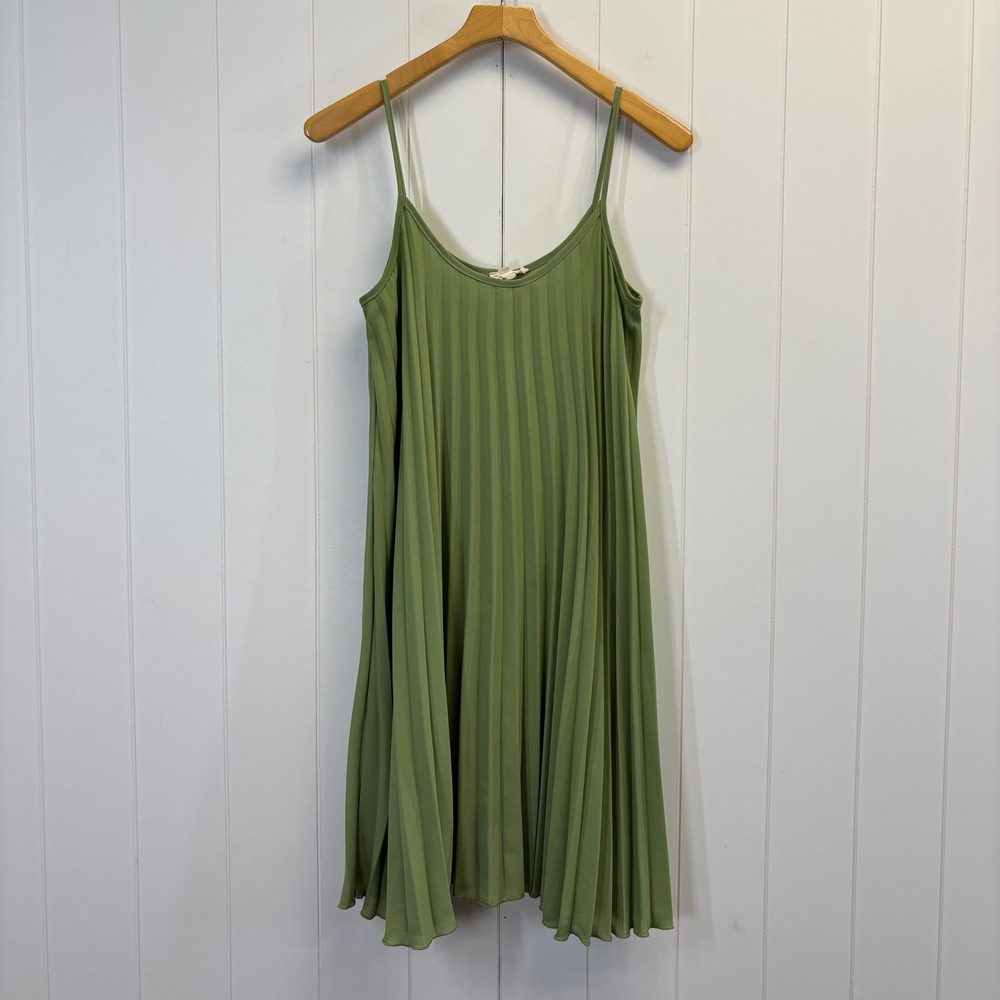 See You Monday Olive Green Pleated Midi Slip Dress